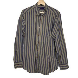 90s Vantage Brown Blue Stripe Shirt Sz Large